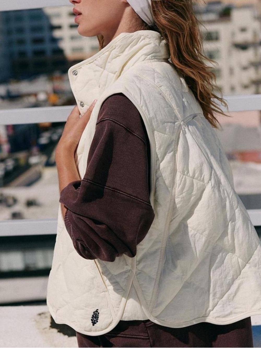 Free people Quinn Quilted Cream Sleeveless Vest - Women Jackets & Coats